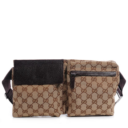 Gucci GG Monogram Web Double Pocket Belt Bag Dark Brown 1 of 8
