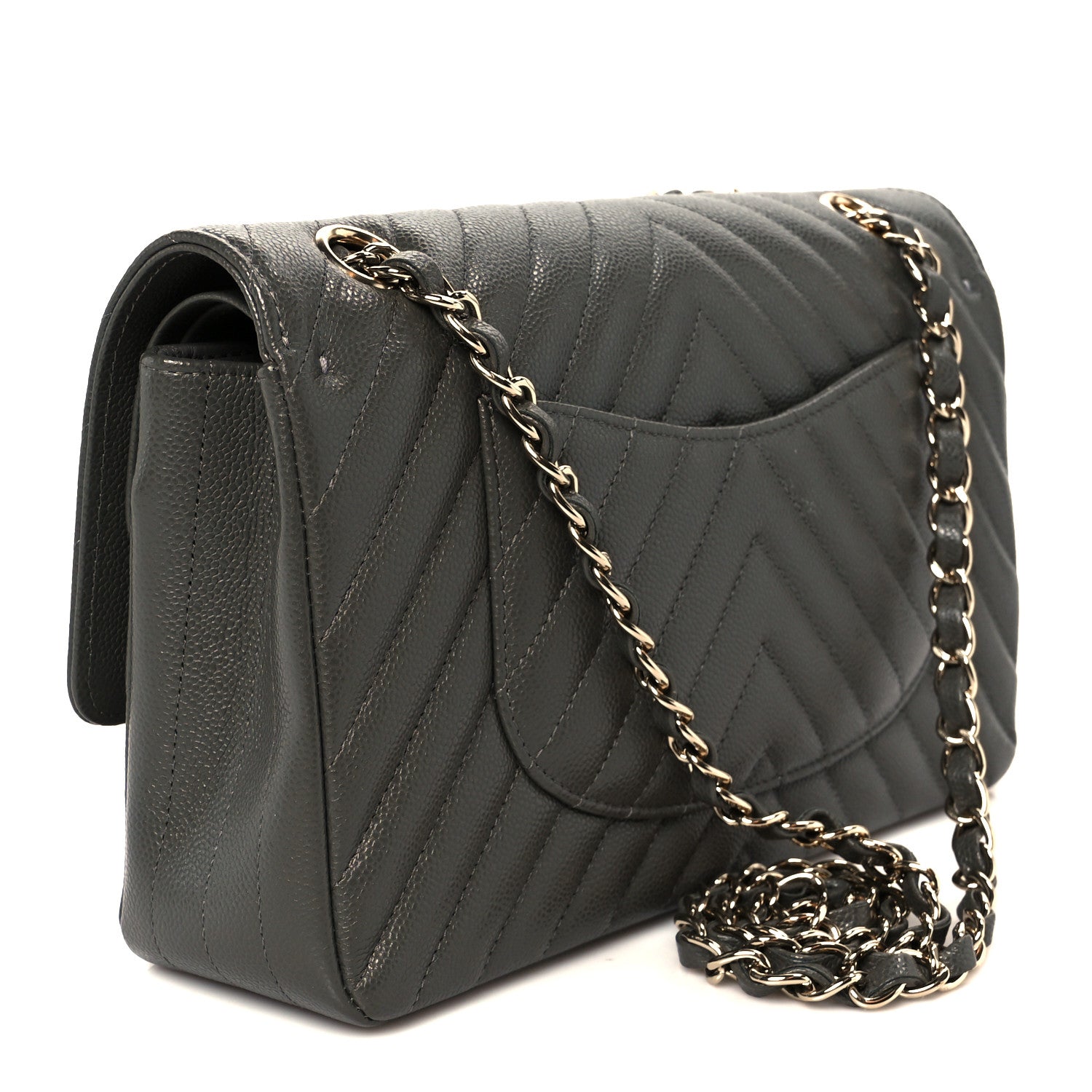 Chanel Caviar Chevron Quilted Medium Double Flap Dark Grey 3 of 10