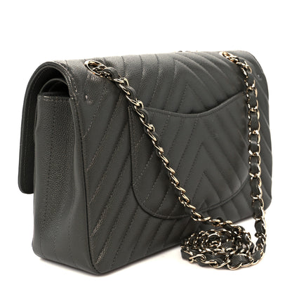 Chanel Caviar Chevron Quilted Medium Double Flap Dark Grey 3 of 10