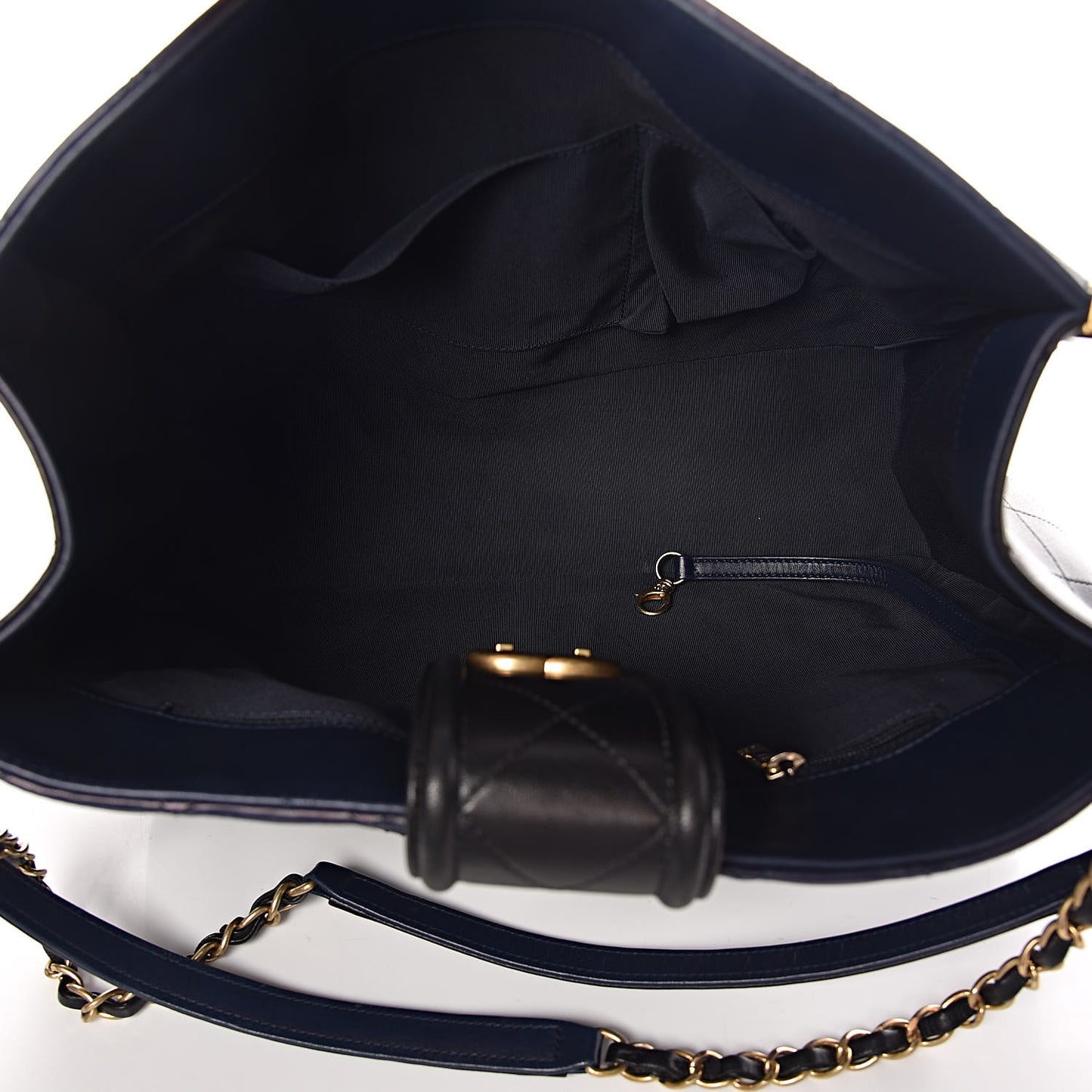 Lambskin Quilted Elegant CC Shopping Tote Navy Black