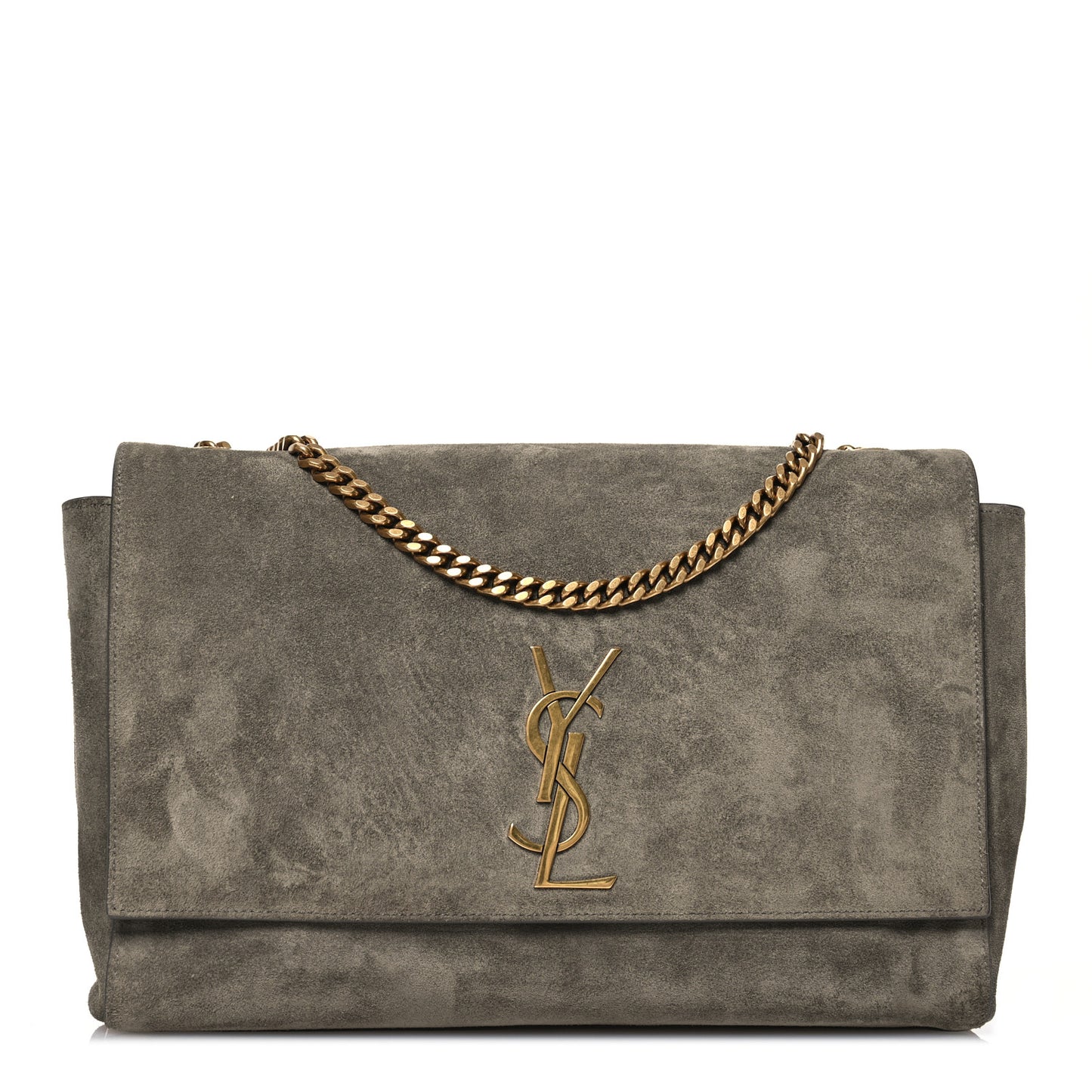 Smooth Calfskin Suede Medium Reversible Monogram Kate Satchel Taupe