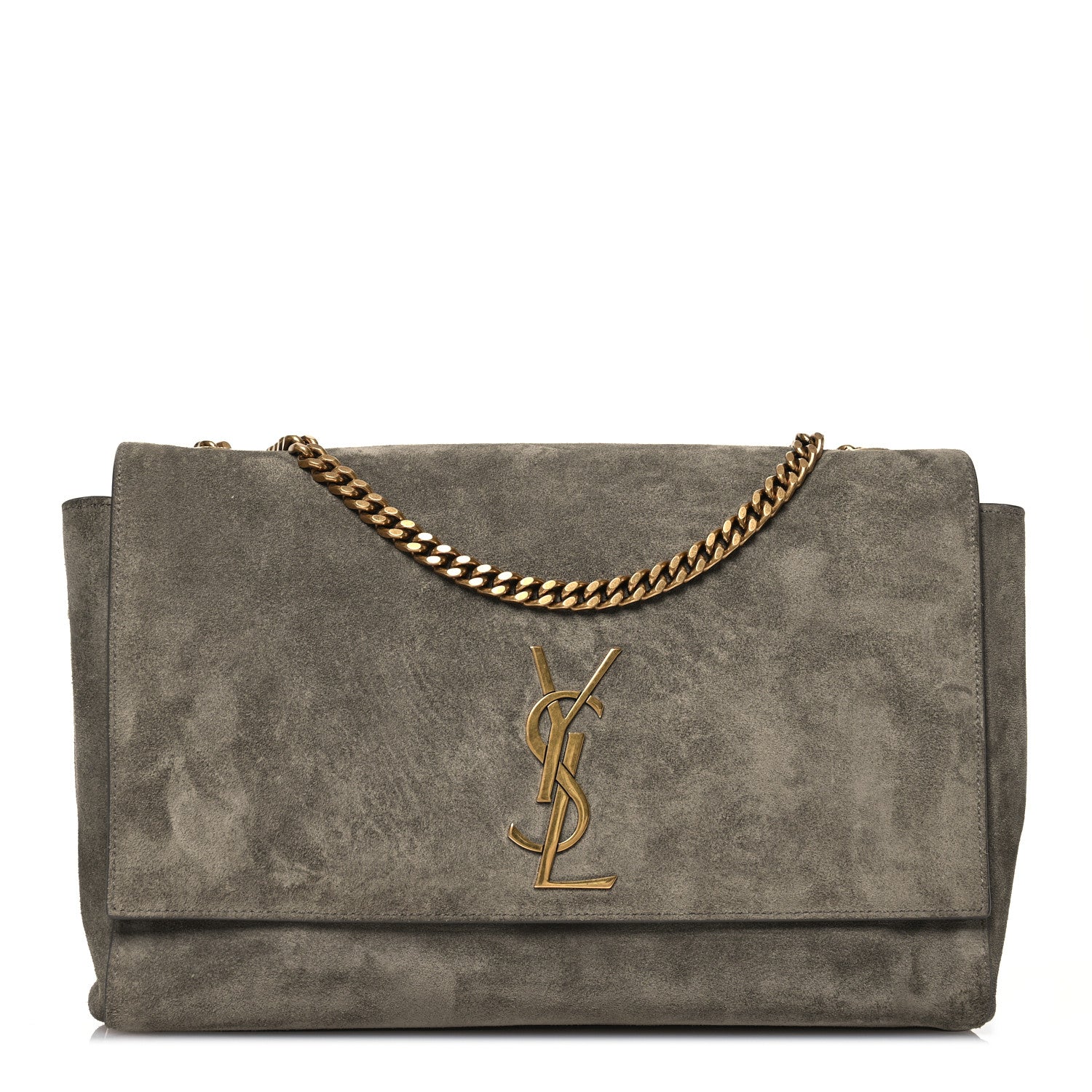 Saint Laurent Smooth Calfskin Suede Medium Reversible Monogram Kate Satchel Taupe 1 of 13