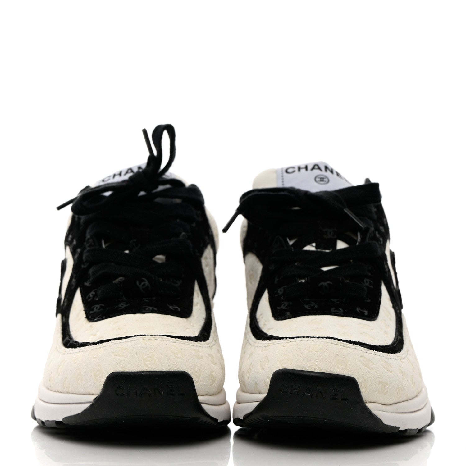 Chanel Suede Calfskin Printed CC Sneakers 37 Black White 2 of 8