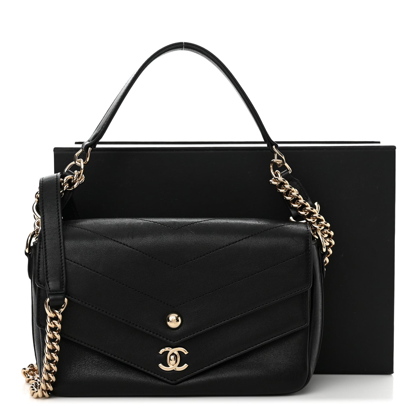Sheepskin Chevron Quilted Mini Double Chevron Flap Black