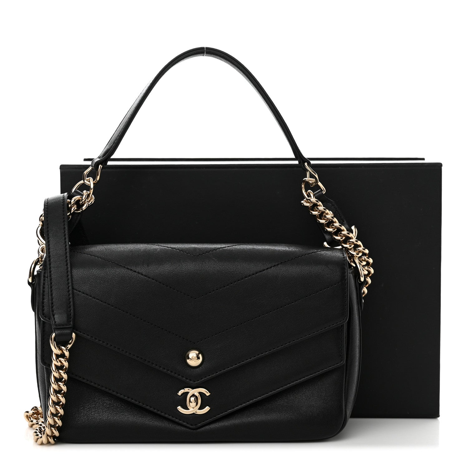 Chanel Sheepskin Chevron Quilted Mini Double Chevron Flap Black 14 of 14