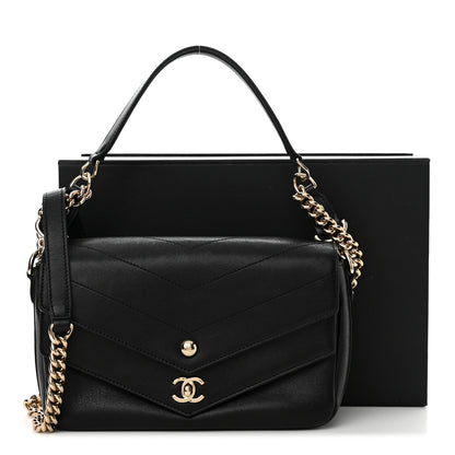 Chanel Sheepskin Chevron Quilted Mini Double Chevron Flap Black 14 of 14