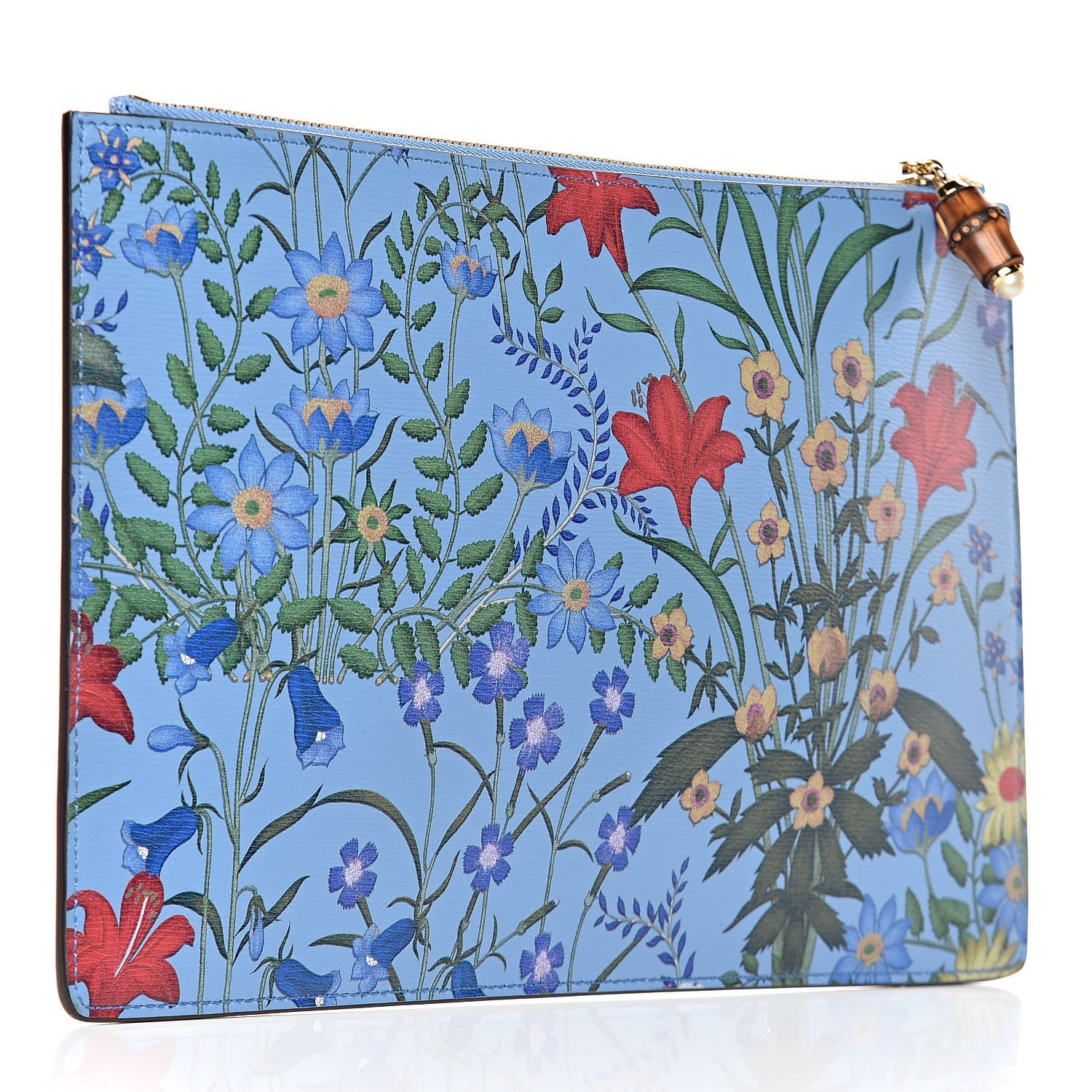 Gucci Calfskin Bamboo New Flora Zip Pouch Azure 3 of 10