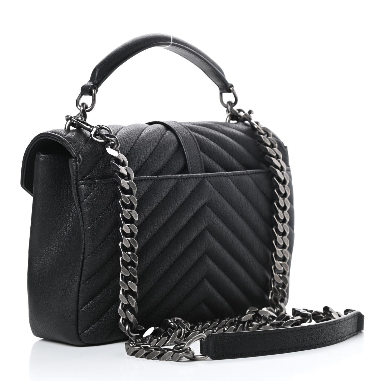 Sheepskin Matelasse Chevron Monogram Medium College Bag Black