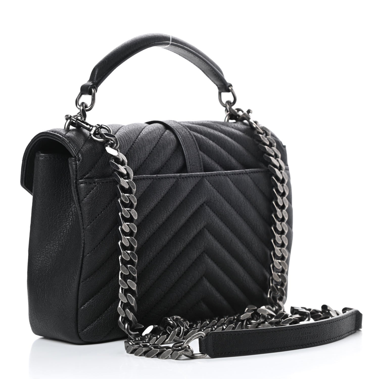 Saint Laurent Sheepskin Matelasse Chevron Monogram Medium College Bag Black 3 of 10