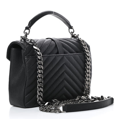 Saint Laurent Sheepskin Matelasse Chevron Monogram Medium College Bag Black 3 of 10