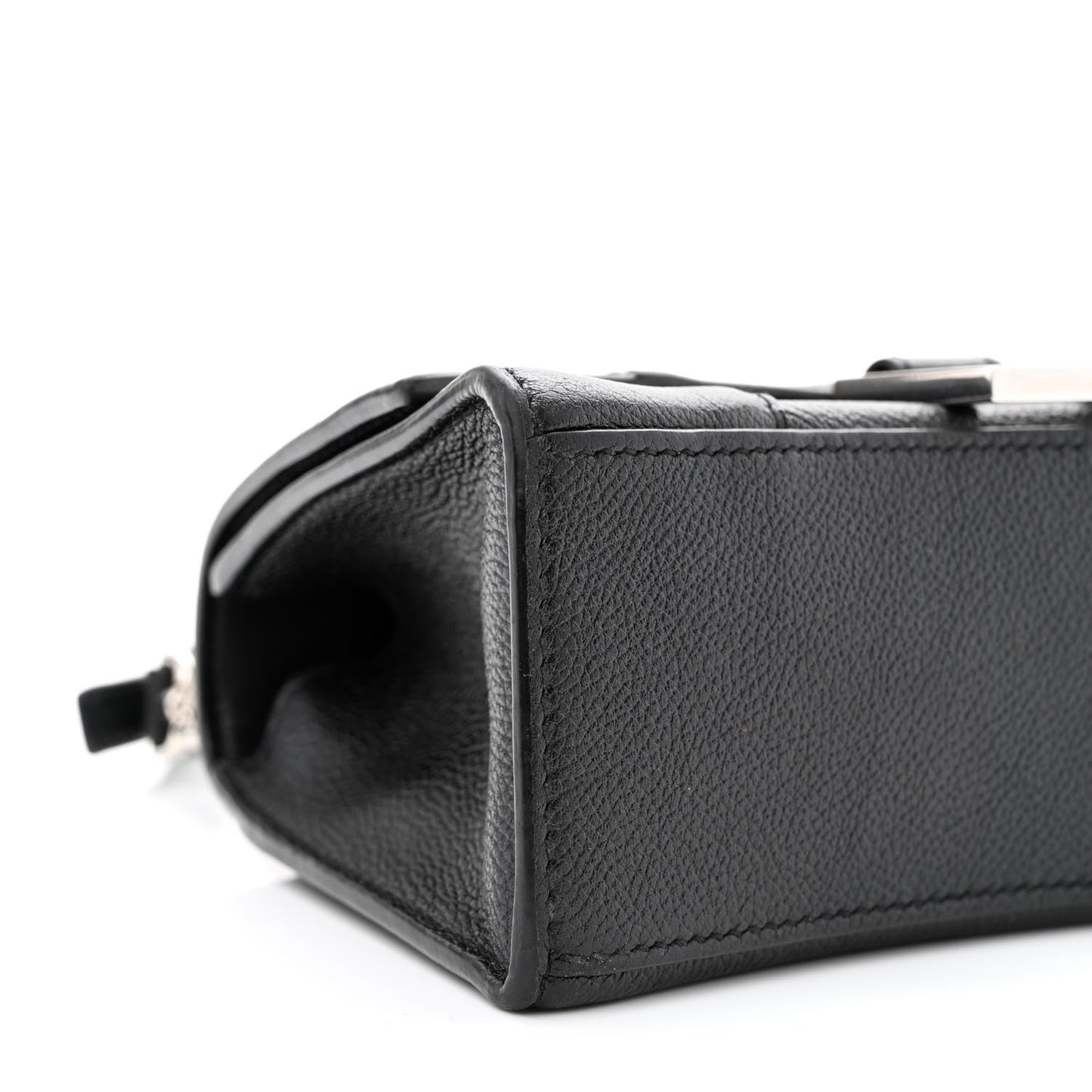 Grained Calfskin Hourglass Top Handle Bag XS Black