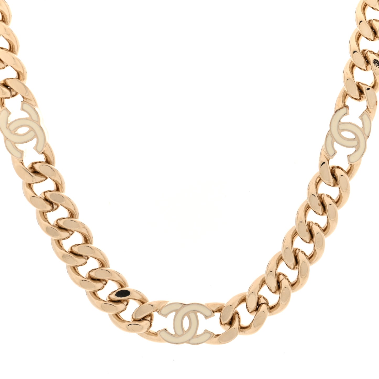 Metal Enamel Chain CC Choker Gold White