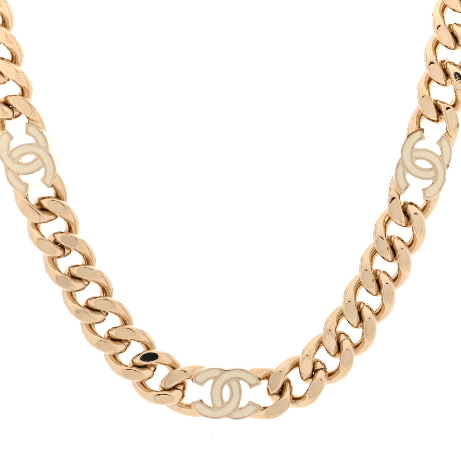 Chanel Metal Enamel Chain CC Choker Gold White 1 of 5