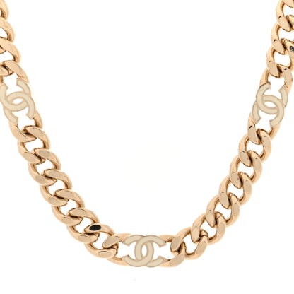 Chanel Metal Enamel Chain CC Choker Gold White 1 of 5