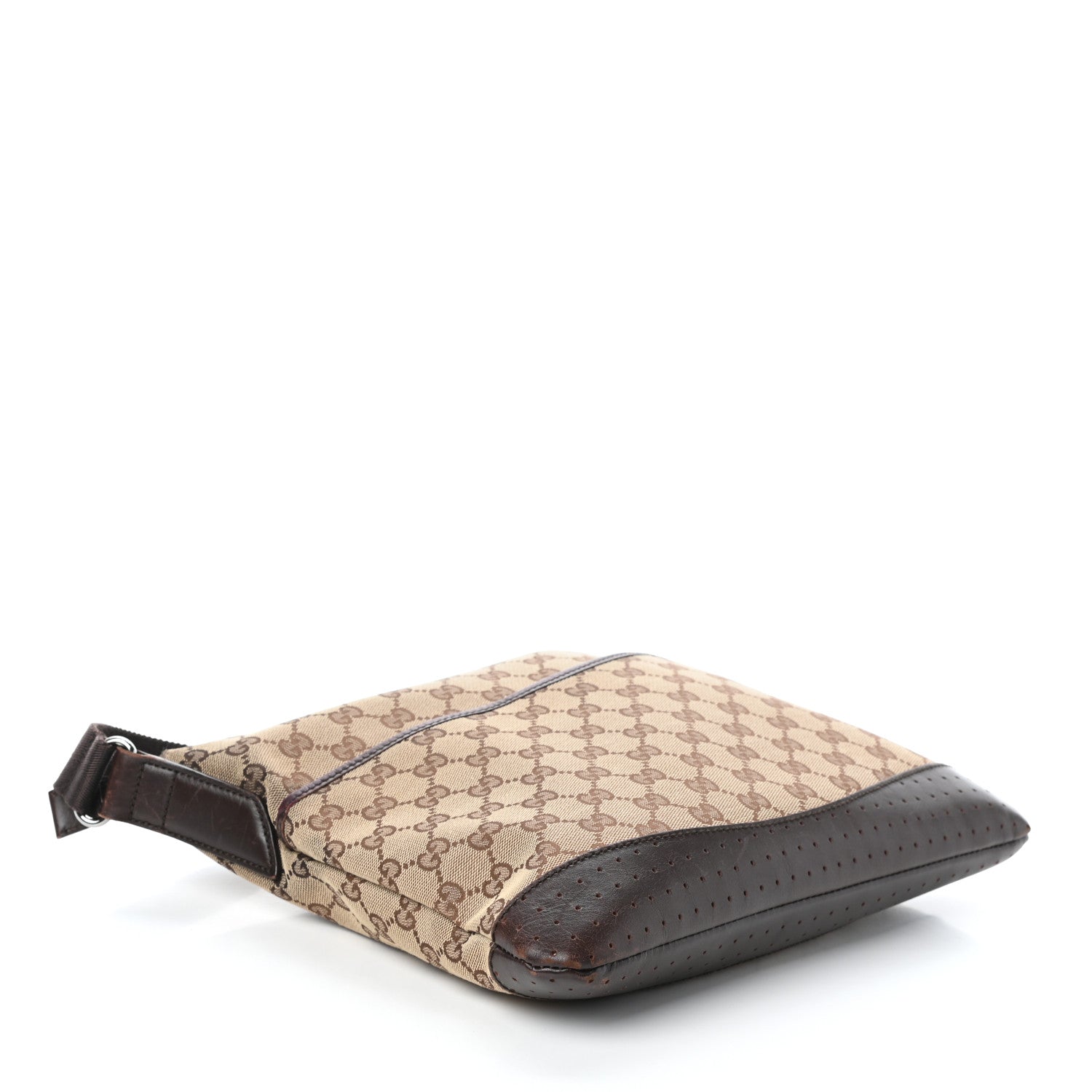 Gucci Monogram Calfskin Perforated Medium Flat Messenger Bag Dark Brown 4 of 9