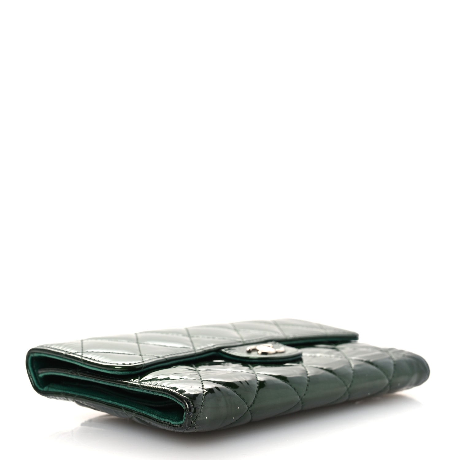 Chanel Patent Quilted Large Flap Wallet Green 4 of 13