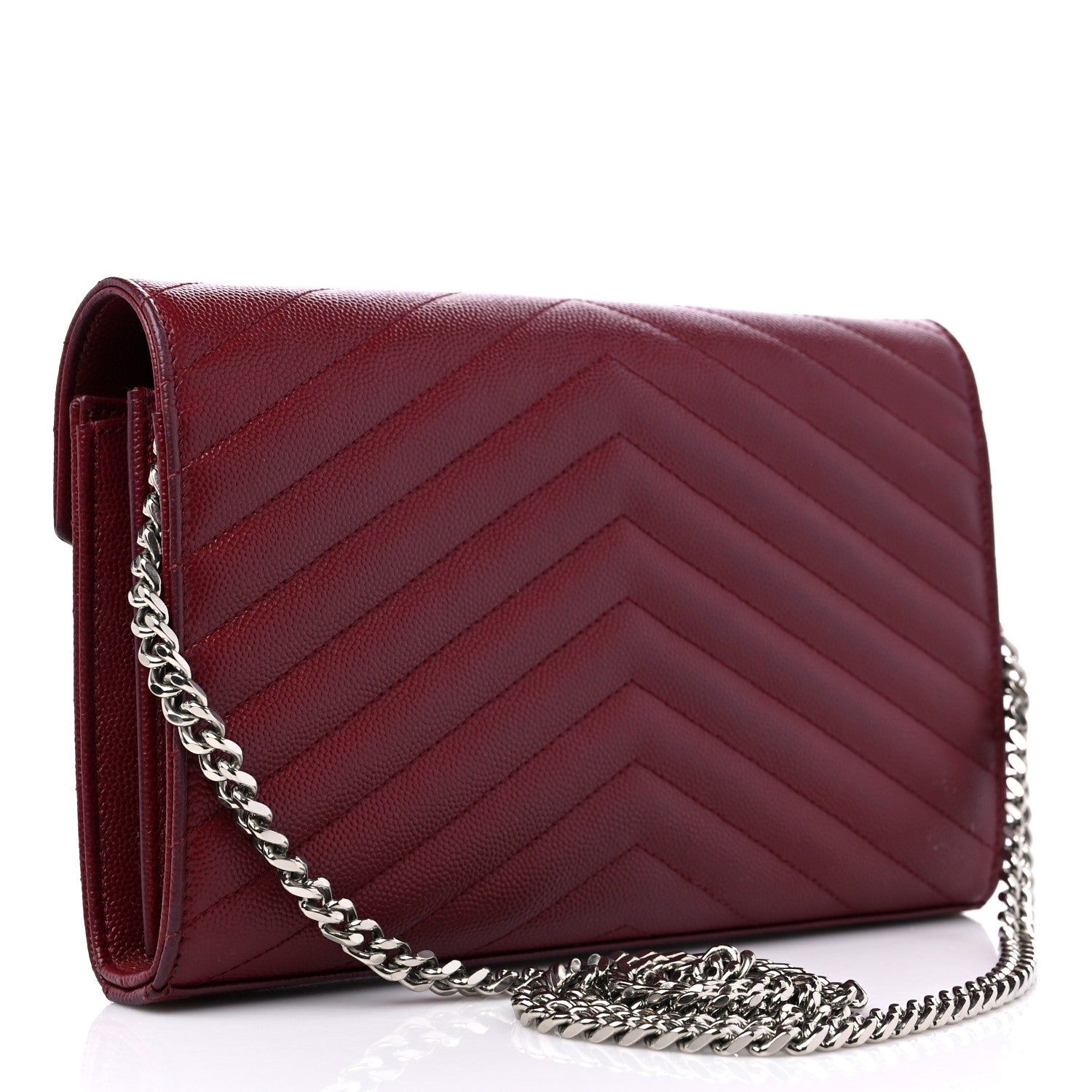 Saint Laurent Grain De Poudre Matelasse Chevron Monogram Chain Wallet Palissandre 3 of 14
