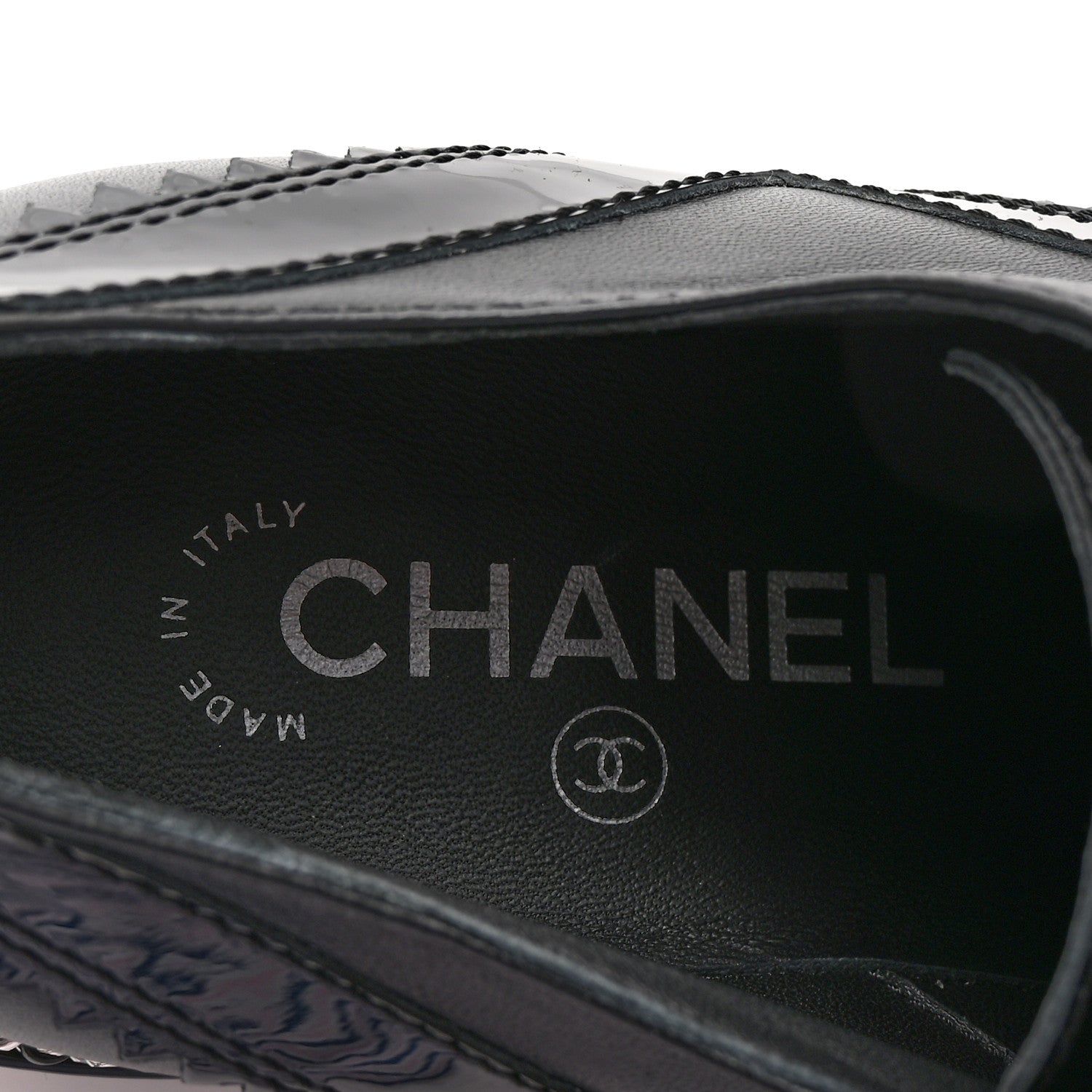 Chanel Lambskin Patent Calfskin CC Brogue Lace Up Oxfords 38 Black 9 of 11