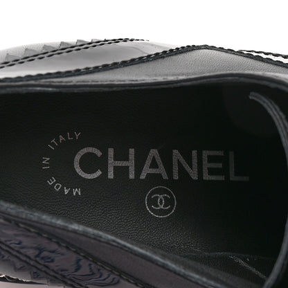 Chanel Lambskin Patent Calfskin CC Brogue Lace Up Oxfords 38 Black 9 of 11