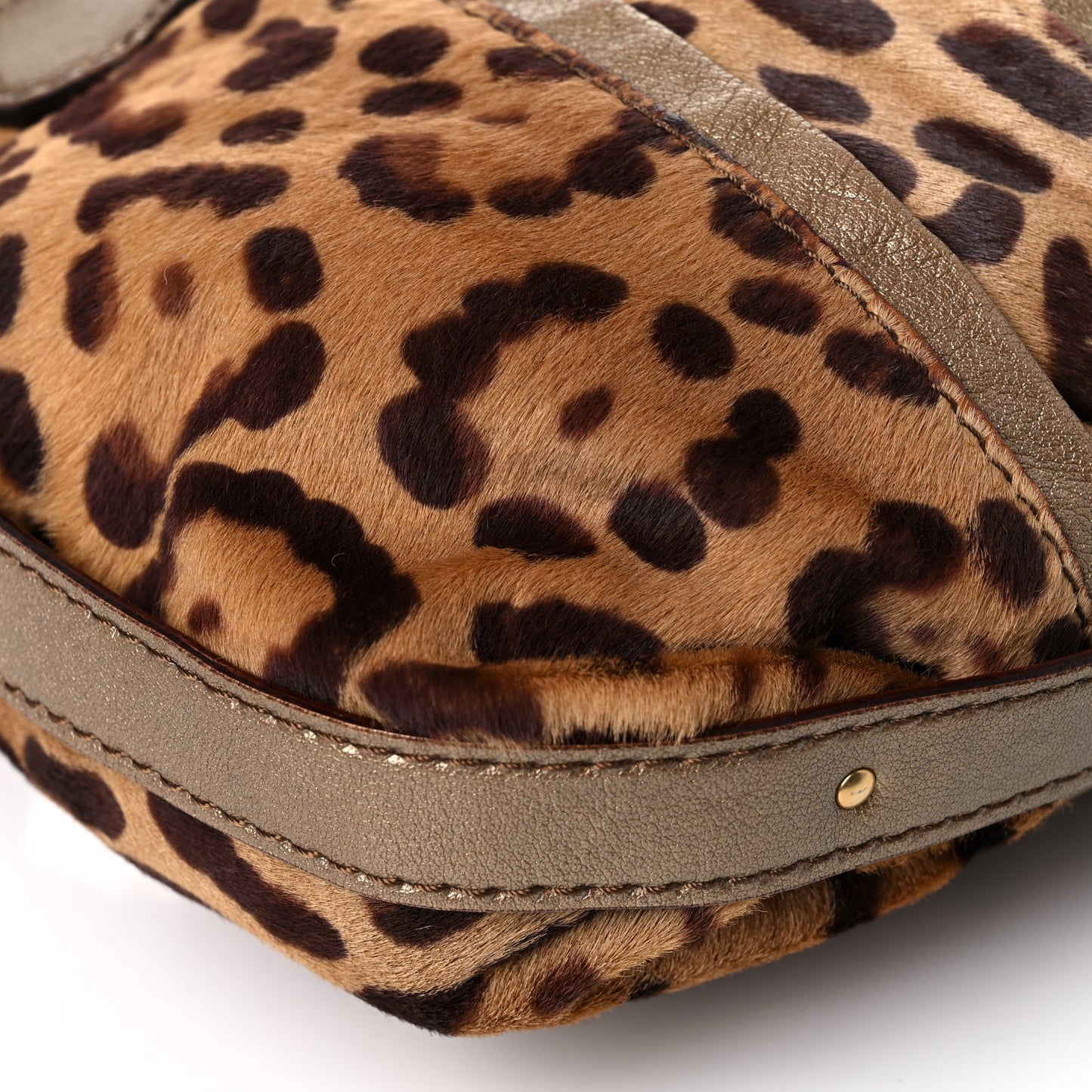Calf Hair Leopard Print Shoulder Bag Gold