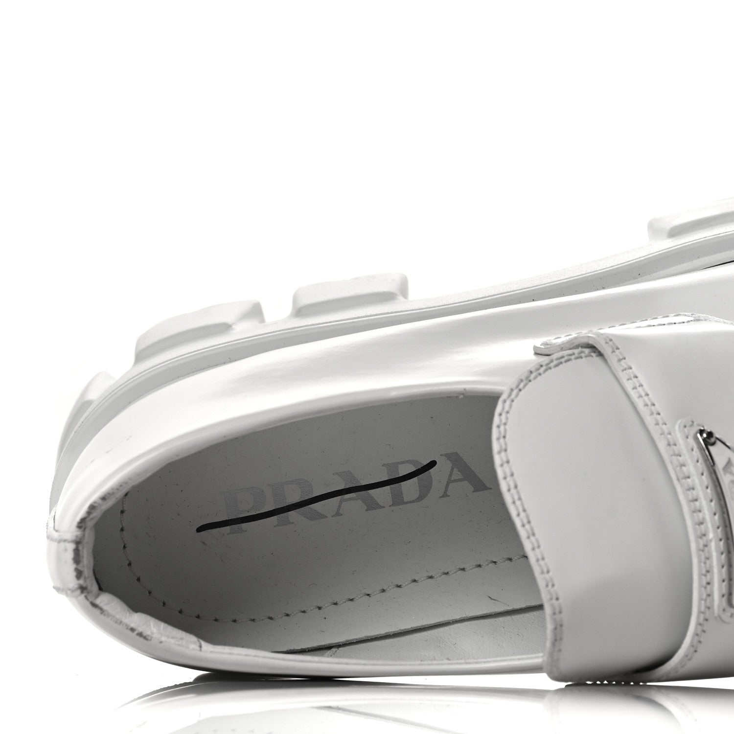 Prada Spazzolato Rois Metal Triangle Logo Monolith 55mm Loafers 38.5 White 7 of 11