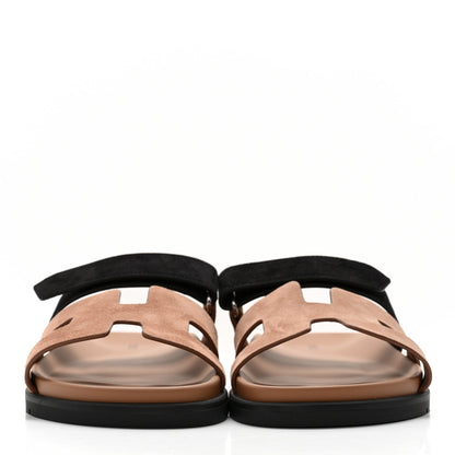 Hermes Suede Goatskin Womens Chypre Sandals 39 Rose Perle Black 1 of 9