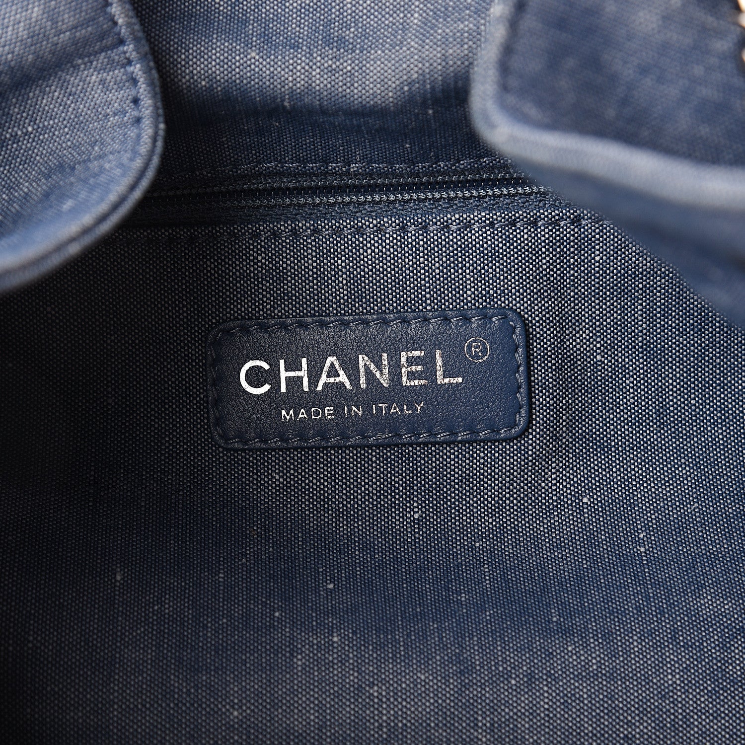 Chanel Denim Medallion Quilted Drawstring Bag Blue 5 of 9