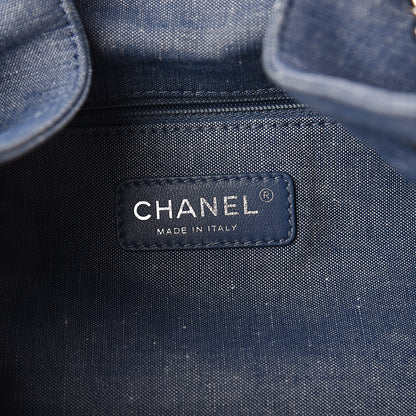 Chanel Denim Medallion Quilted Drawstring Bag Blue 5 of 9