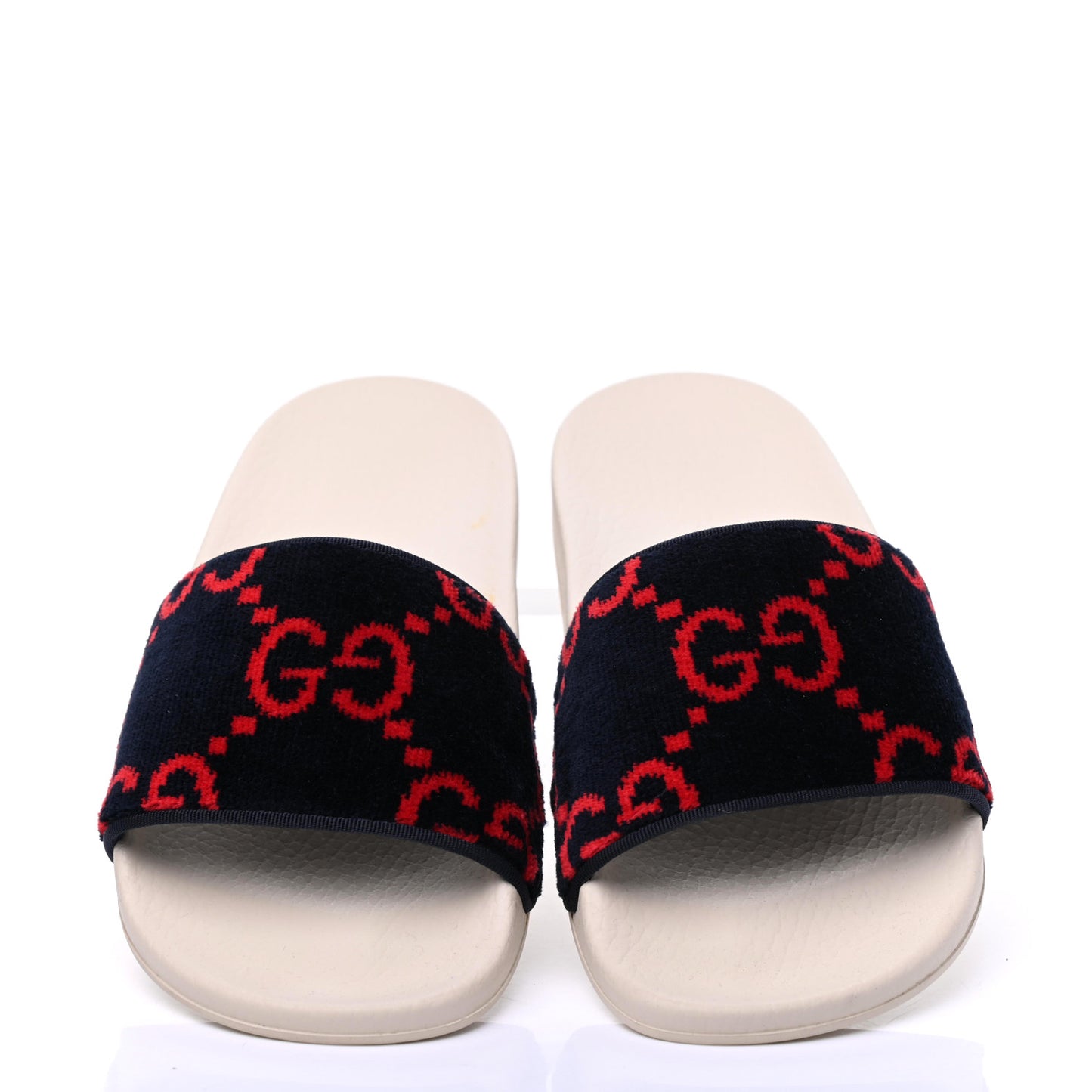 Velvet GG Monogram Slide Sandals 38 Blue Red