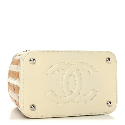 Chanel Glazed Calfskin Raffia Vanity Case Bag White Beige 4 of 13
