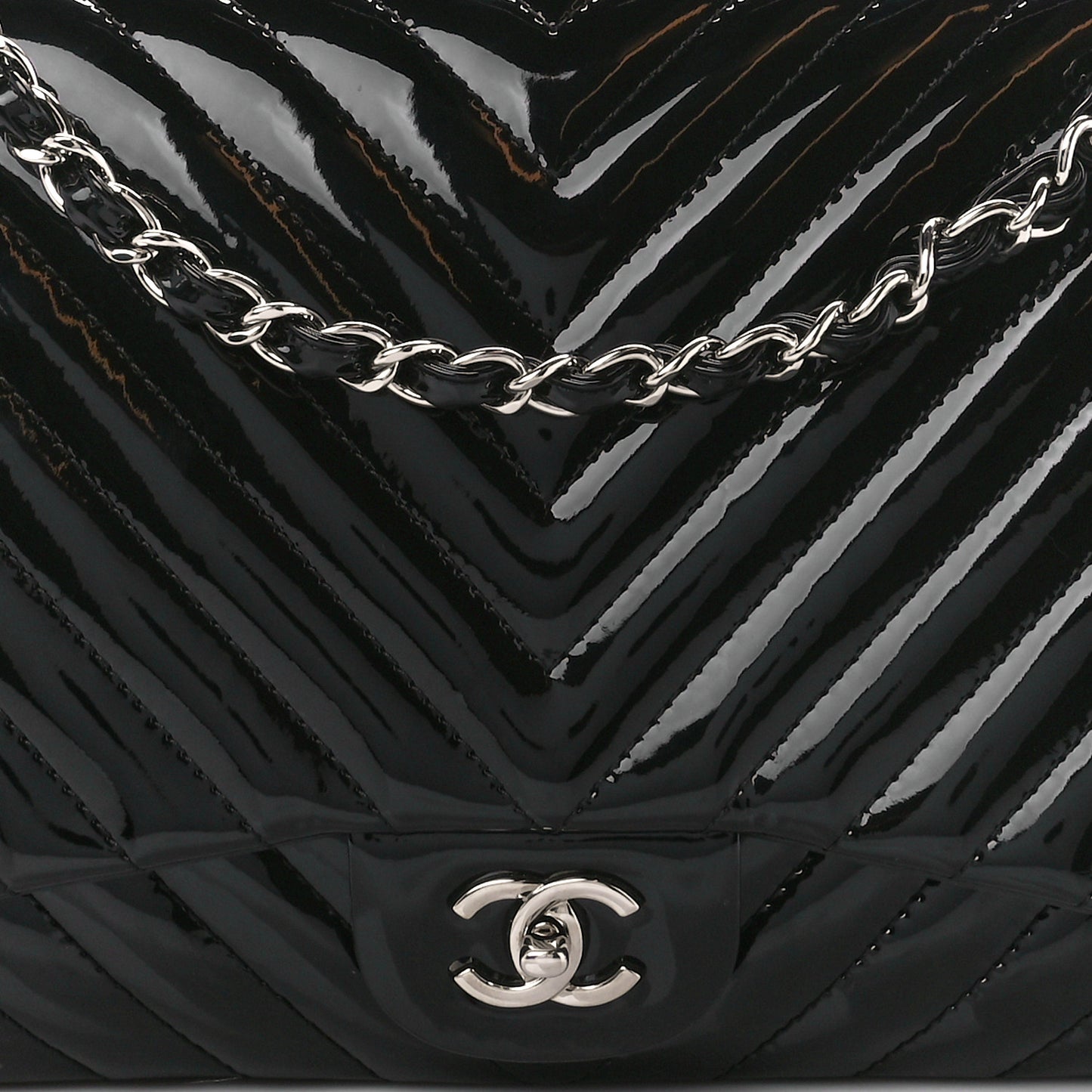 Patent Chevron Quilted Maxi Single Flap Black