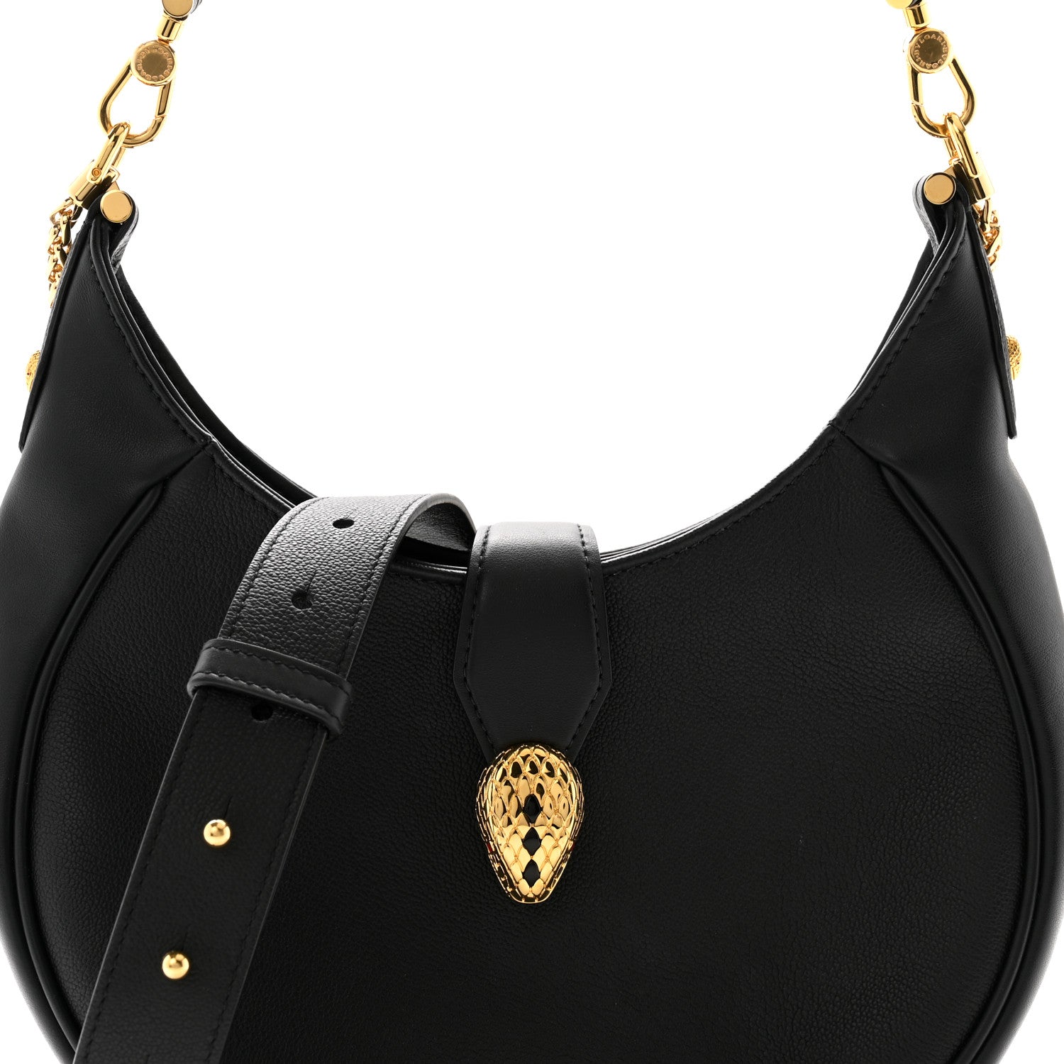 Bulgari Urban Grain Smooth Calfskin Serpenti Ellipse Shoulder Bag Black 7 of 11