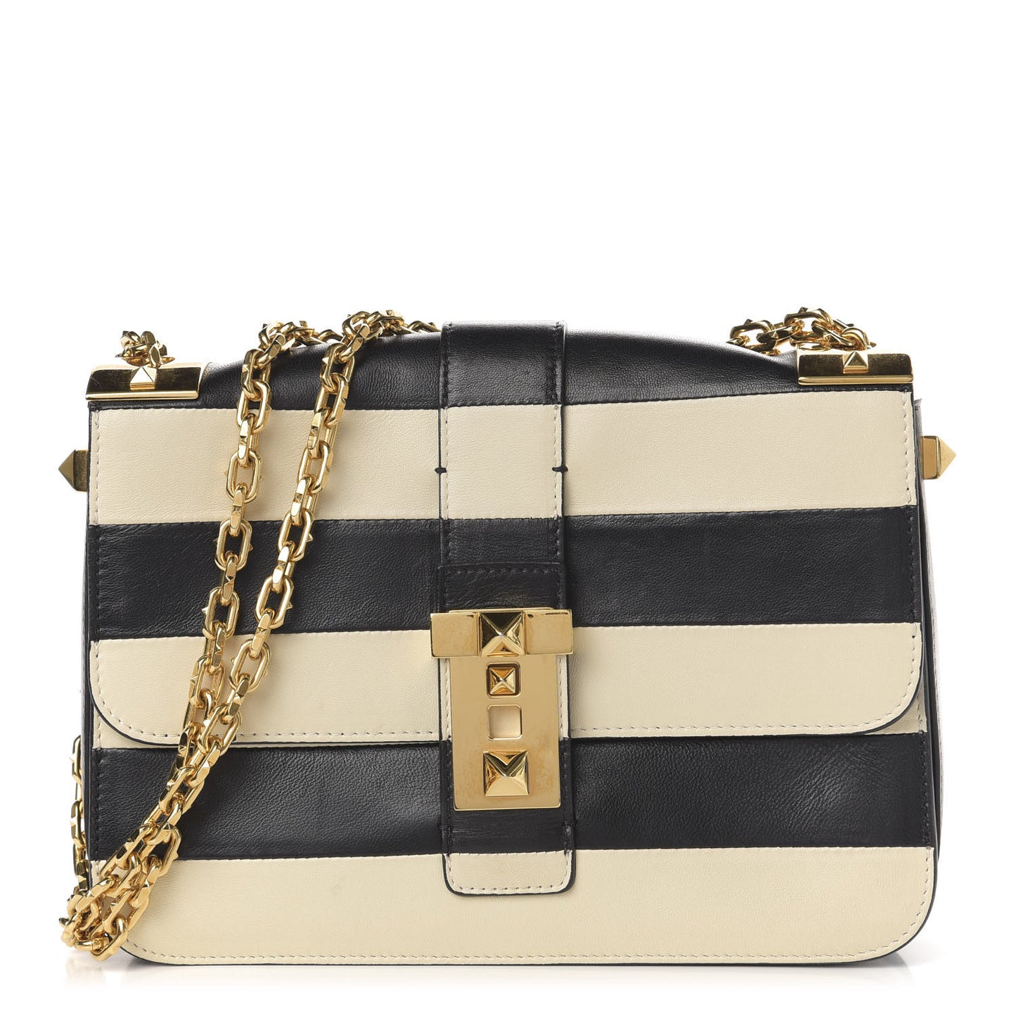 Nappa Striped B-Rockstud Flap Black Light Ivory