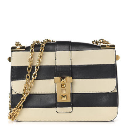 Valentino Garavani Nappa Striped B-Rockstud Flap Black Light Ivory 1 of 17