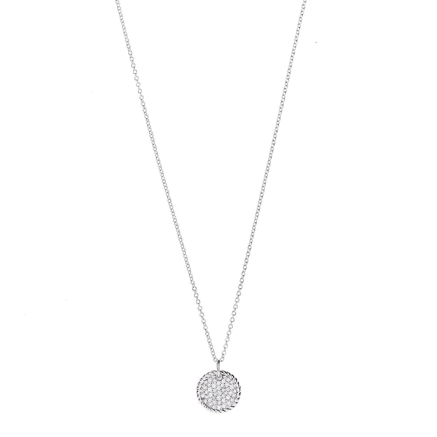 18K White Gold Diamond Cable Collectibles Pave Charm Pendant Necklace