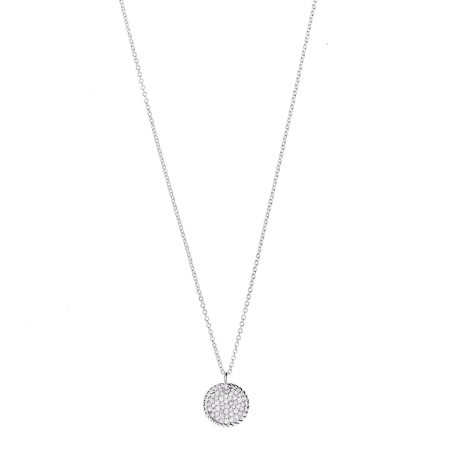 David Yurman 18K White Gold Diamond Cable Collectibles Pave Charm Pendant Necklace 1 of 5