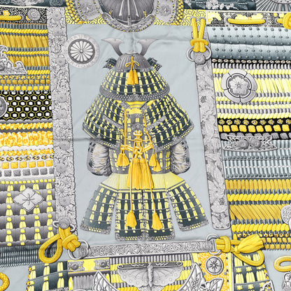 Hermes Silk Parures de Samourais Scarf 90 Gris Jaune Ardoise 3 of 4