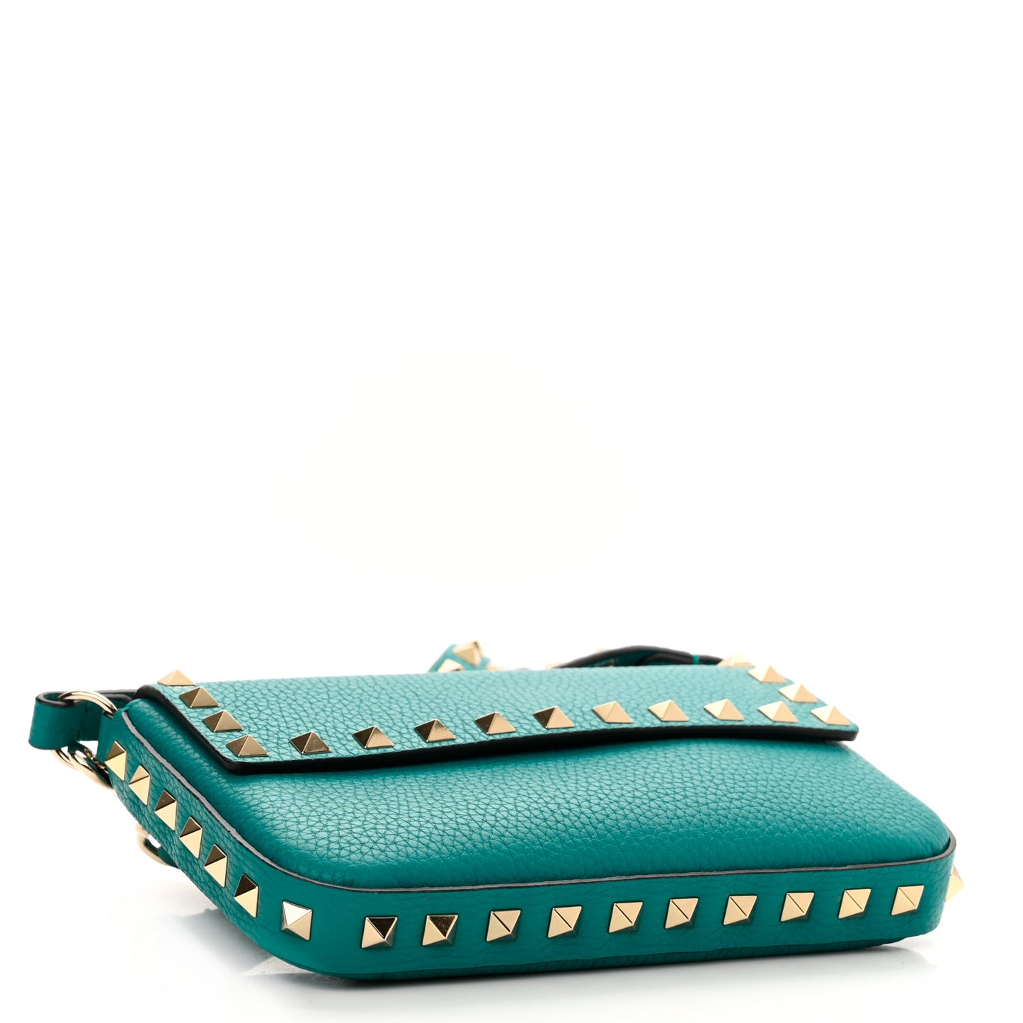 Grainy Calfskin Rockstud Crossbody Pouch Ultra Marine Green