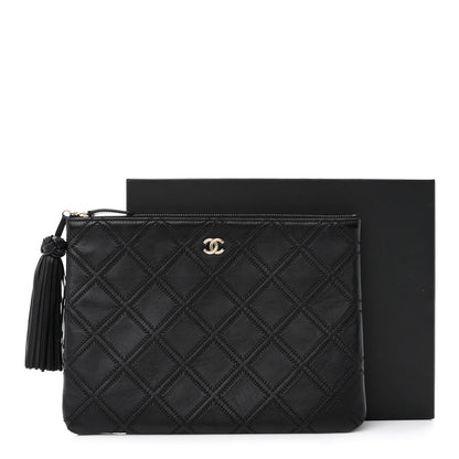 Chanel Lambskin Double Stitch Quilted Tassel Cosmetic Case Black 8 of 8