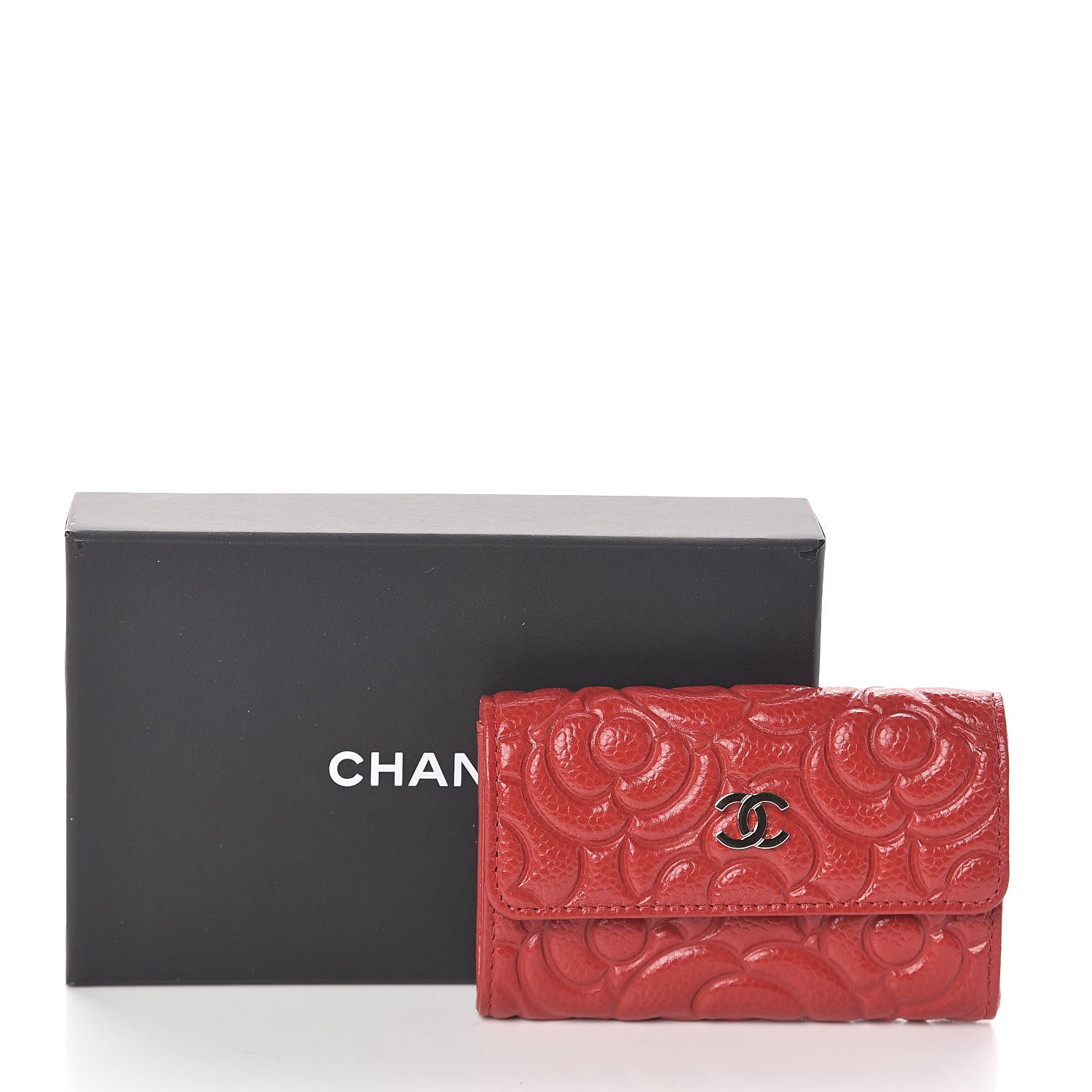 Chanel Caviar Camellia Embossed Card Holder Wallet Red 9 of 9