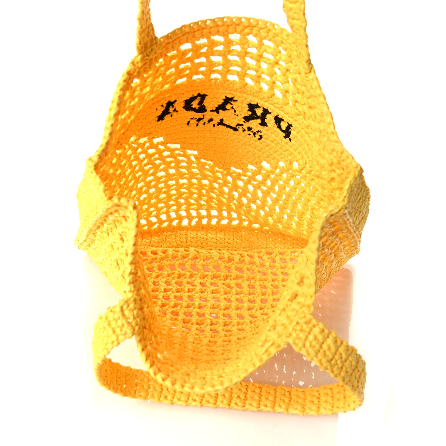 Prada Yarn Raffia Effect Crochet Logo Embroidered Tote Bag Giallo 5 of 9