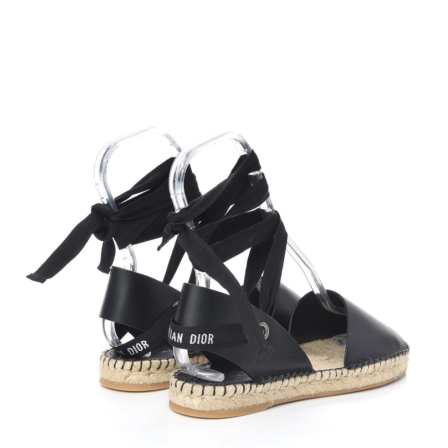 Calfskin Nicely-D Ankle Tie Espadrilles Flats 40 Black