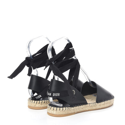 Christian Dior Calfskin Nicely-D Ankle Tie Espadrilles Flats 40 Black 4 of 7