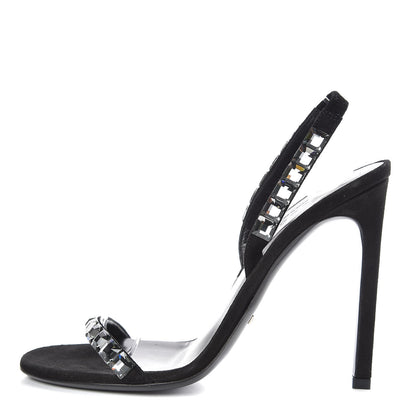 Gucci Kid Scamosciato Crystallo Mallory Slingback Sandal 36.5 Black 1 of 10