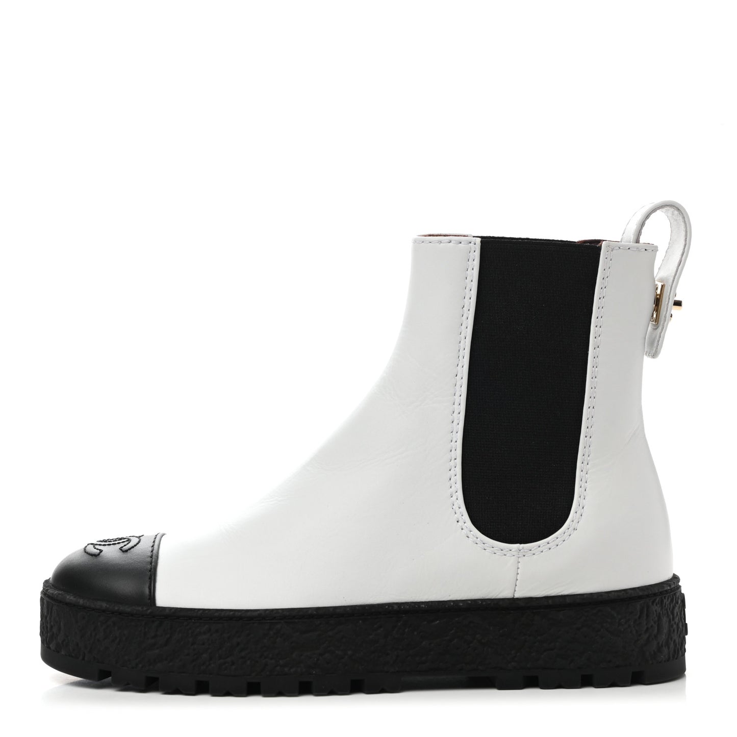 Calfskin Cap Toe CC Ankle Boots 36 White Black