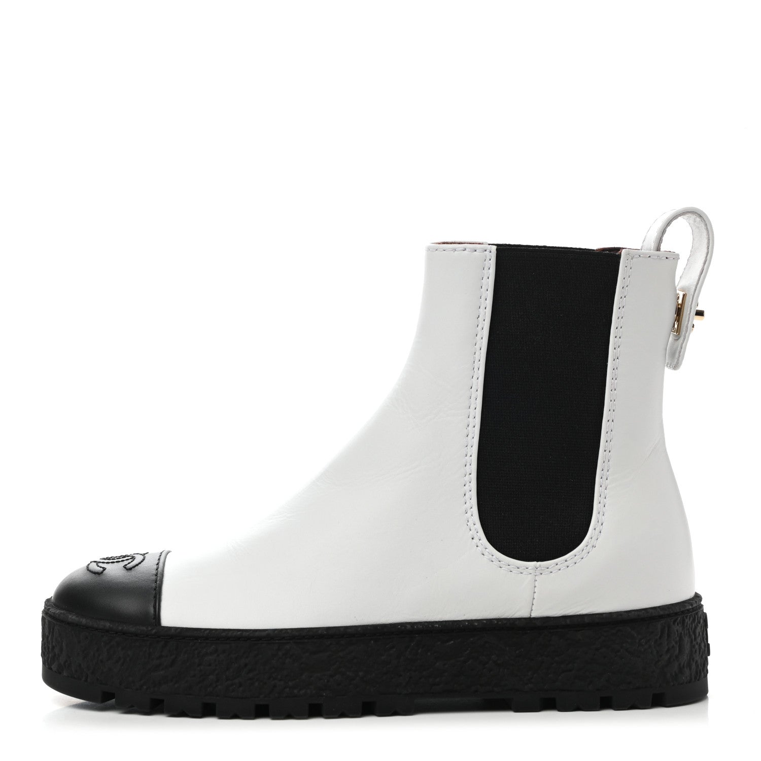 Chanel Calfskin Cap Toe CC Ankle Boots 36 White Black 1 of 9