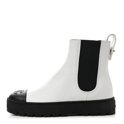 Chanel Calfskin Cap Toe CC Ankle Boots 36 White Black 1 of 9