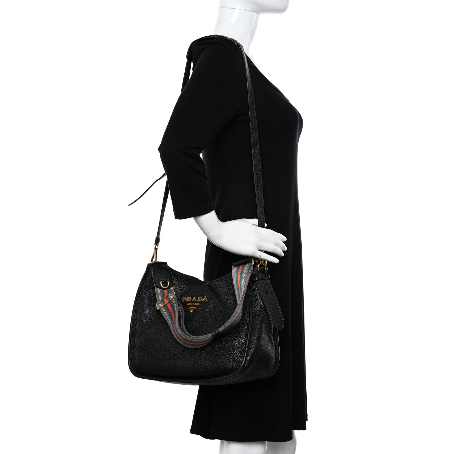 Prada Vitello Daino Zippered Messenger Hobo Black 2 of 17