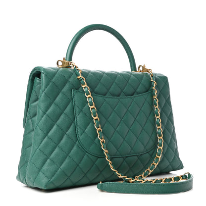 Chanel Caviar Quilted Medium Coco Handle Flap Green 3 of 10