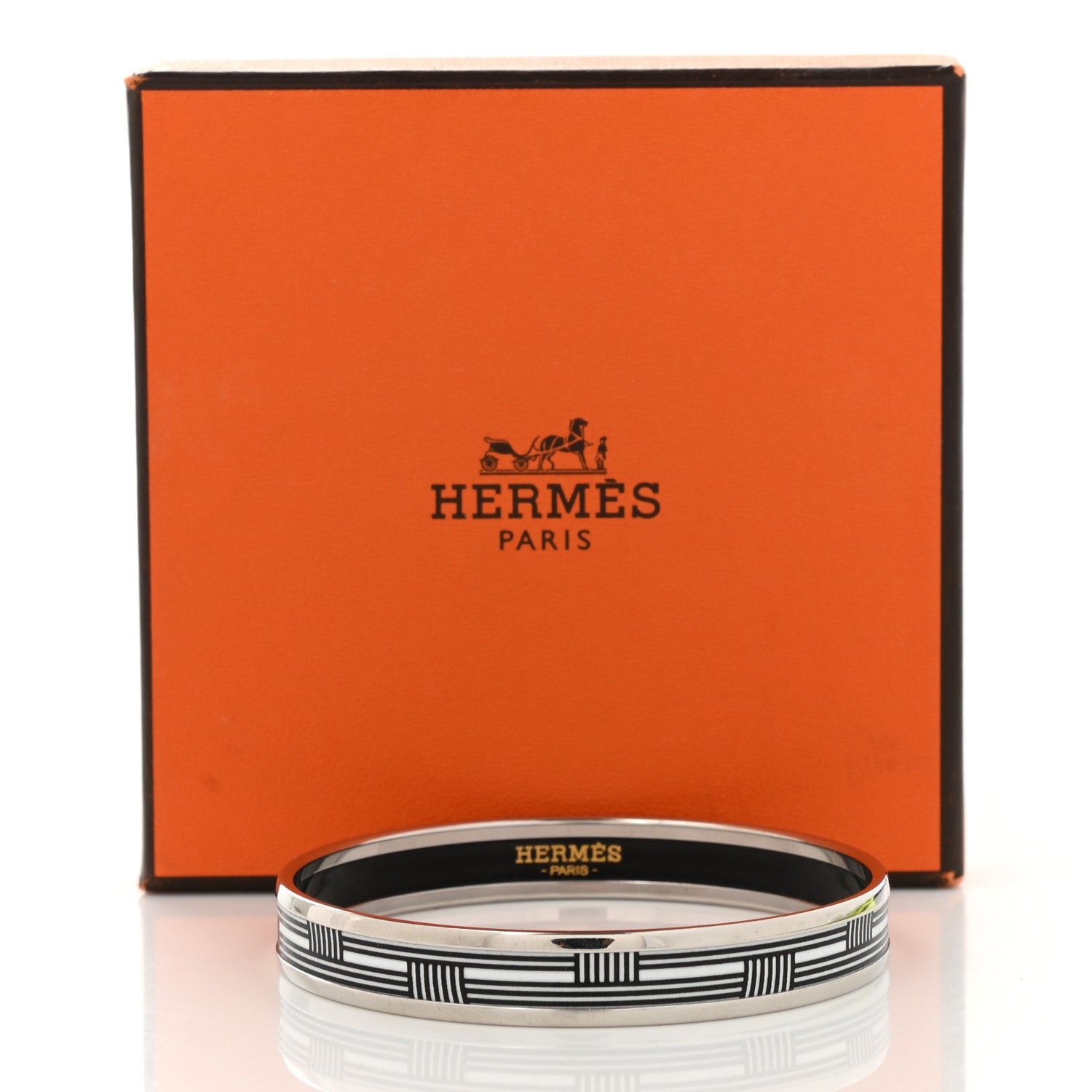 Hermes Enamel Printed Narrow Bracelet 65 Black White 6 of 6